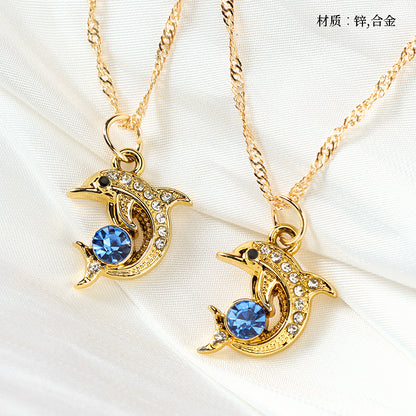 Blue Diamond Dolphin Water - wave Necklace M.43