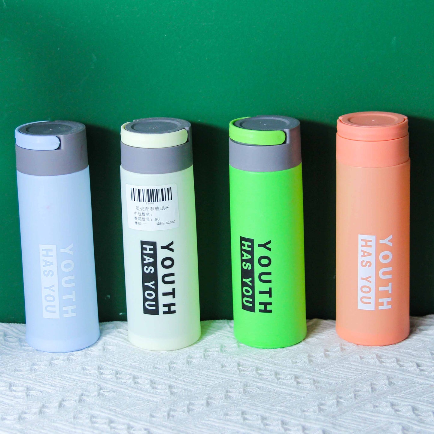 Glass Cup with Plastic Shell in Youthful Style M.17