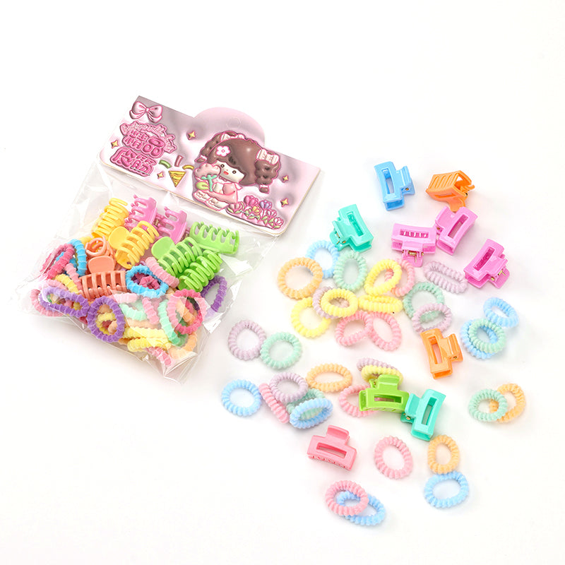 M42 Colored Children's Terry Cloth Hair Ties + Mini Hair Clips Set (30 Pieces)