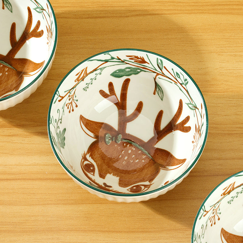 4.5-inch Printed Yamada Bowl with Little Deer Pattern M.66 JPDB
