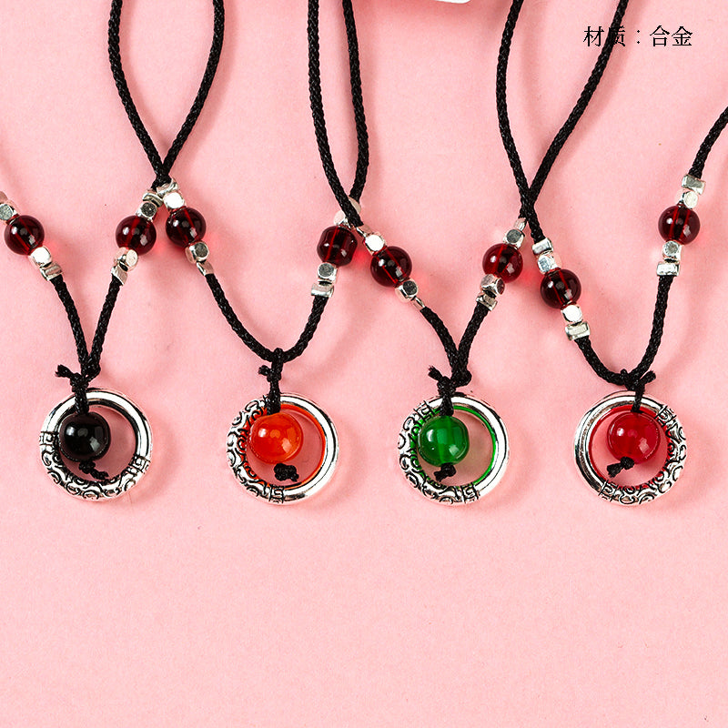 Love - bean Peace Amulet Black - cord Necklace M.43