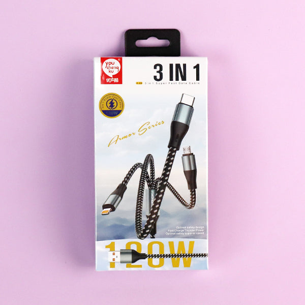 K - 86 3 - in - 1 Data Cable 100W Fast Charging for iPhone Android Type - C Devices A.12 JPDB