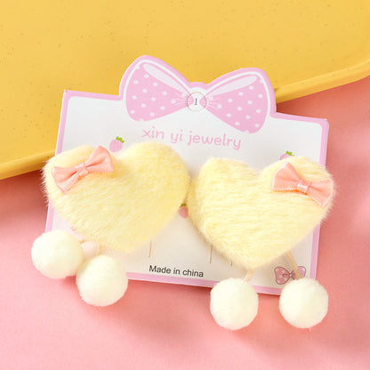 M42 Boxed Heart-Shaped Furry Pom-Pom Hair Clips for Kids