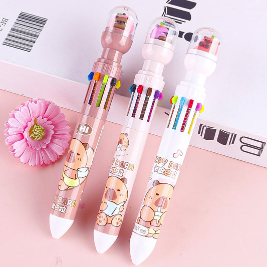 9106 Capybara 10-Color Handbook Ballpoint Pen 0.4mm Fine Nib Macaron Colors for Journaling M.82