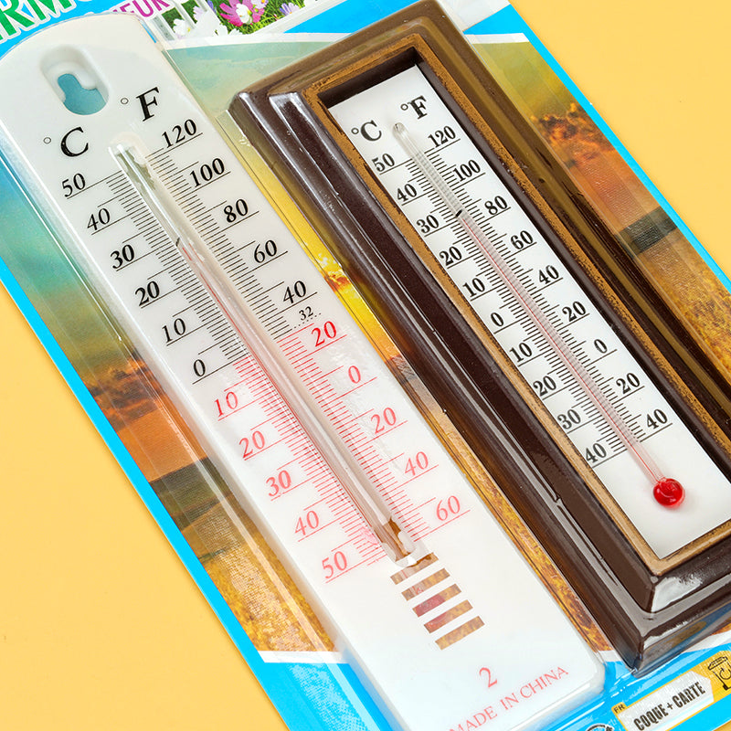 Small single-chip thermometer + imitation redwood thermometer blister card M.28