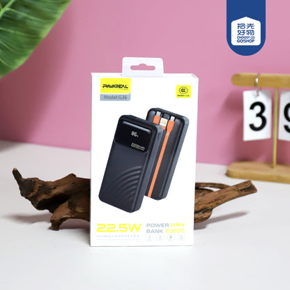 Banco de energía negro de 20 000 mAh con cable integrado - Modelo G36 A12 JPDB 