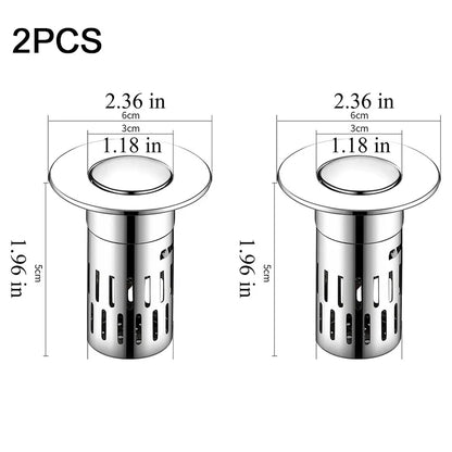 Tapón de drenaje para lavabo de baño, tapón de fregadero universal 2 en 1, emergente con filtro de acero inoxidable extraíble antiobstrucciones, tapón de drenaje para el cabello, tapón antiolor 
