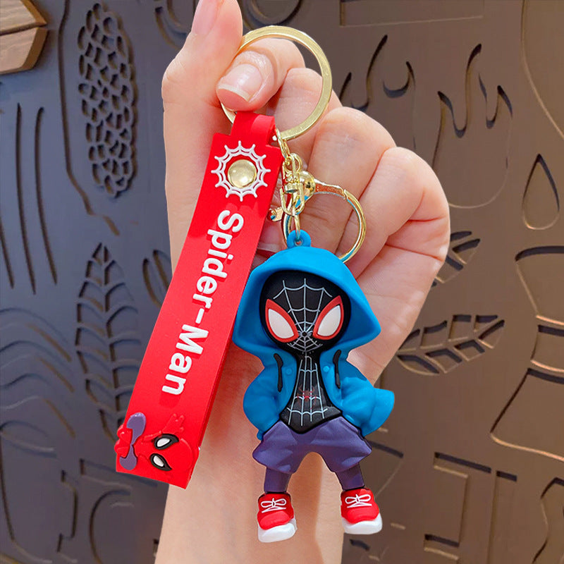 Wholesale of Cartoon Trendy Hoodie Spider-Man Keychains Marvel Figurine Pendants Couple-Friendly Car Key Rings Small Gifts M.72