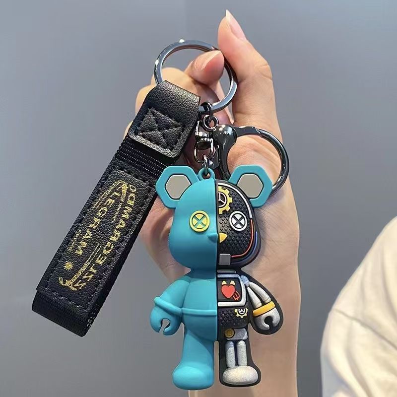 New-Style Punk Mechanical Bear Keychains Cartoon Pendants Half-Hollowed Violent Bear Car Key Rings Schoolbag Charms Gift Items M.72