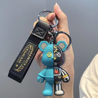 New-Style Punk Mechanical Bear Keychains Cartoon Pendants Half-Hollowed Violent Bear Car Key Rings Schoolbag Charms Gift Items M.72