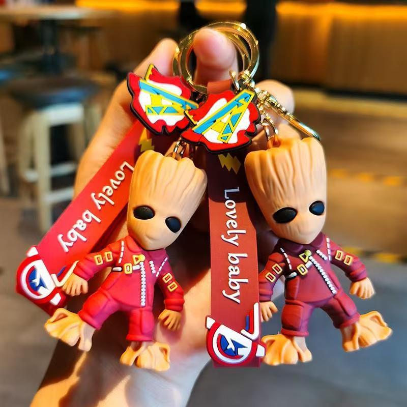 Cartoon Keychains Cute Groot Figurines Exquisite Raccoon Dolls Car Key Rings Bag Charms Fashion Accessories M.72