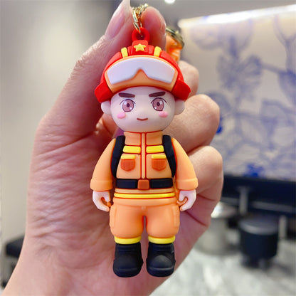 Cartoon Firefighter Keychains Police Officer Key Rings Cute Bag Charms Holiday Gift Items Claw Machine Supplies (Wholesale) M.72
