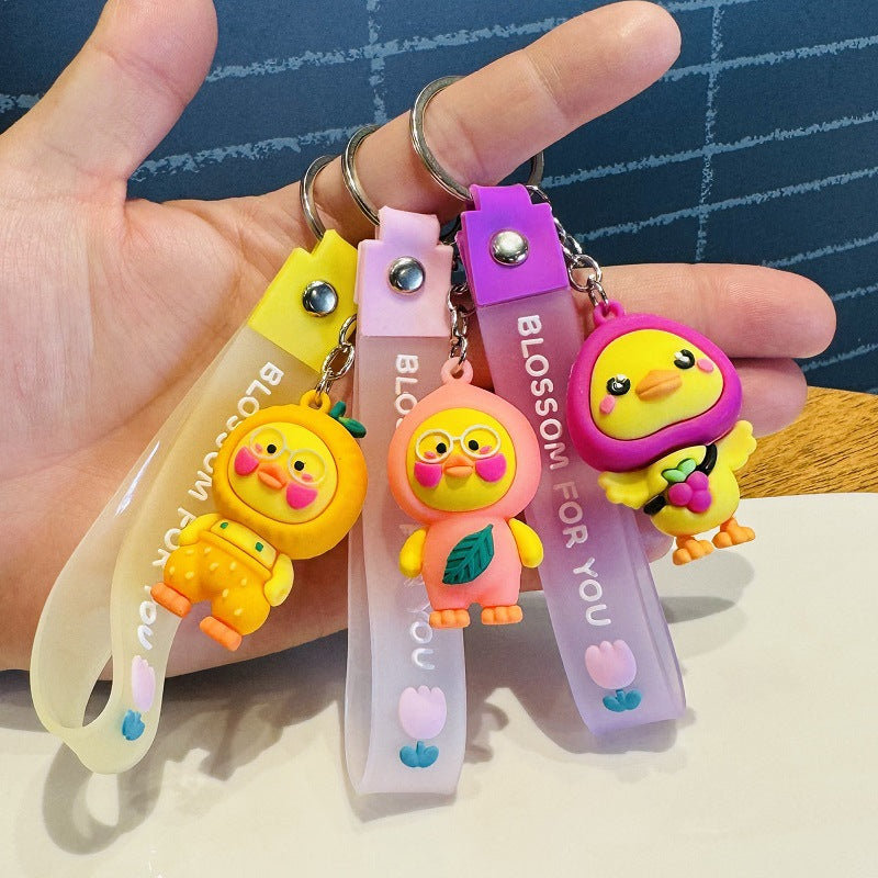 Wholesale of Creative Cartoon Fruit Duck Doll Charms 3D Figure Keychains Car Key Rings Activity Small Gifts M.72
