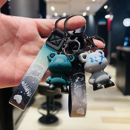 Internet-famous Best-selling Gradient Bear Keychain 3D Plush Doll Cute Bear Car Key Ring Bag Pendant Small Event Gift M.72
