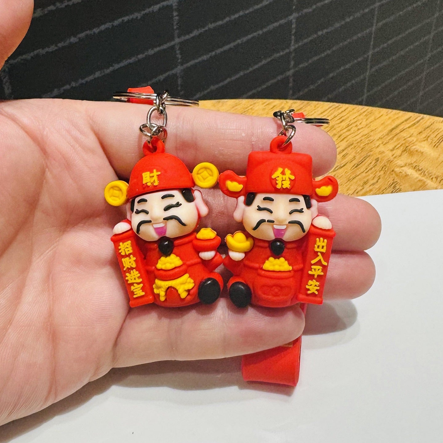 Cartoon God of Wealth Keychain Guochao God of Wealth Doll Bag Charm Car Key Ring Small Gift for Spring Festival & New Year's Day M.72