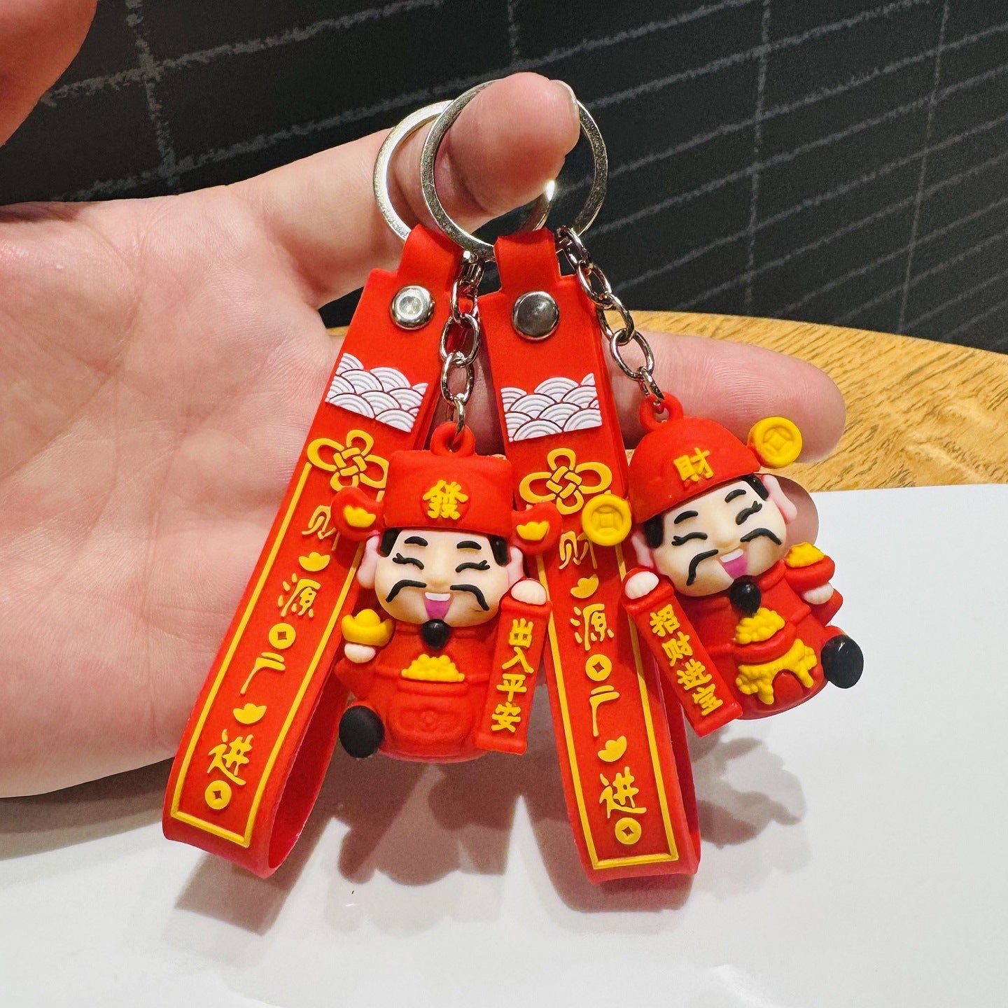 Cartoon God of Wealth Keychain Guochao God of Wealth Doll Bag Charm Car Key Ring Small Gift for Spring Festival & New Year's Day M.72