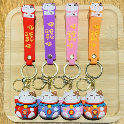 Wholesale of Cartoon Lucky Cat 3D Doll Keychains Fortune Cat Car Charms and Key Rings as New Year Small Gifts M.72