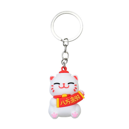 Wholesale of Cartoon Festive Fortune Cat Keychains 3D Soft Rubber Doll Bag Charms Car Key Rings Small Gifts M.72