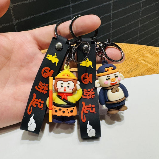 Wholesale of Classic Cartoon Journey to the West Character Keychains 3D Zhu Bajie & Sun Wukong Doll Bag Charms Activity Gifts M.72