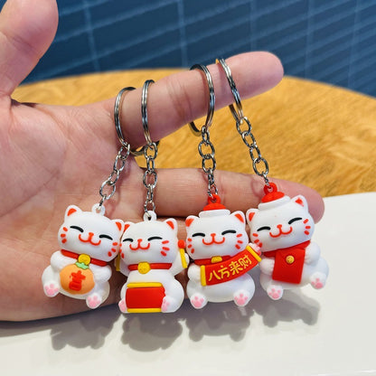 Wholesale of Cartoon Festive Fortune Cat Keychains 3D Soft Rubber Doll Bag Charms Car Key Rings Small Gifts M.72
