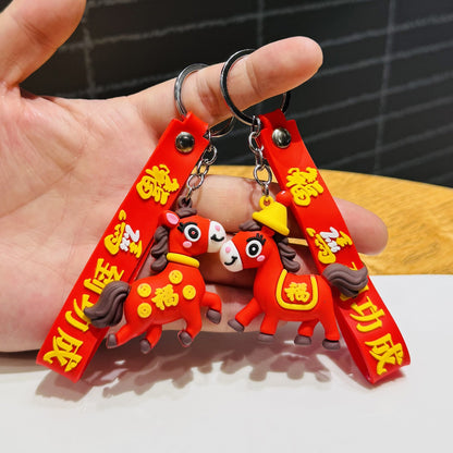 Wholesale of Festive Fortune Horse Keychains 3D Doll Bag Charms Car Key Rings New Year Small Gifts M.72