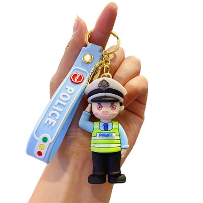 Cartoon Firefighter Keychains Police Officer Key Rings Cute Bag Charms Holiday Gift Items Claw Machine Supplies (Wholesale) M.72
