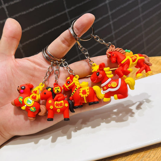 holesale of New Year Horse Keychains Chinese Zodiac Horse Doll Backpack Charms Car Key Rings Gifts for New Year's Day & Spring Festival Events M.72