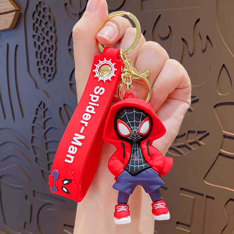 Wholesale of Cartoon Trendy Hoodie Spider-Man Keychains Marvel Figurine Pendants Couple-Friendly Car Key Rings Small Gifts M.72