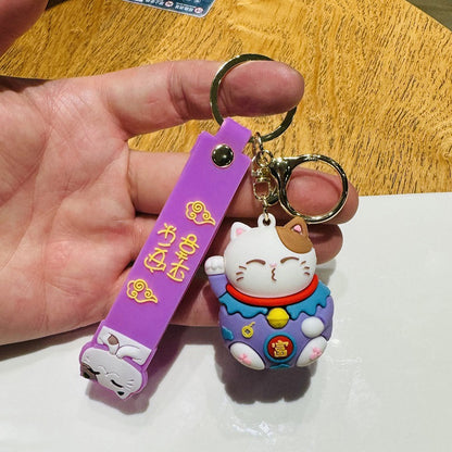 Wholesale of Cartoon Lucky Cat 3D Doll Keychains Fortune Cat Car Charms and Key Rings as New Year Small Gifts M.72