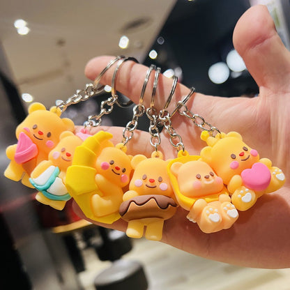 Cartoon Butter Bear Keychain 3D Soft Rubber Doll Schoolbag Charm Small Gift for Insurance Company & Mall Events M.72