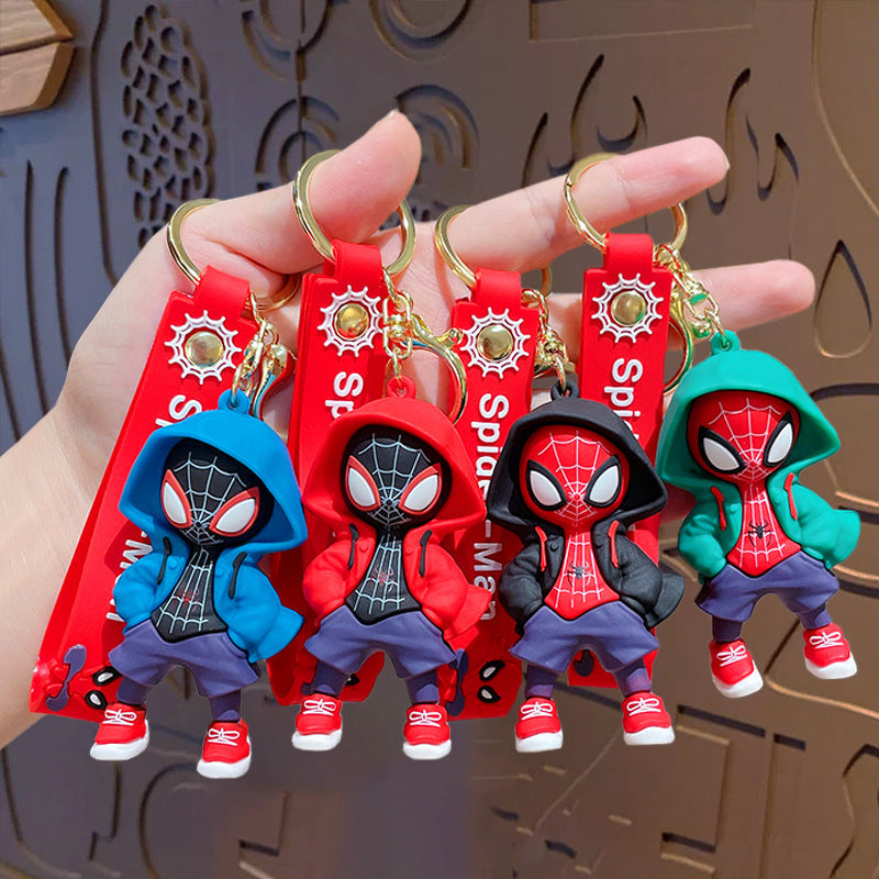 Wholesale of Cartoon Trendy Hoodie Spider-Man Keychains Marvel Figurine Pendants Couple-Friendly Car Key Rings Small Gifts M.72