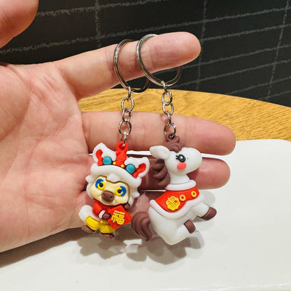 Wholesale of Year of the Horse Keychains Cartoon Pony Festive Fuwa Doll Charms Car Key Rings New Year & New Year's Day Gifts M.72