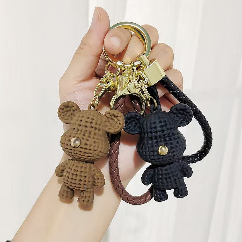 Cartoon Creative Knitted Bear Plush Keychain Internet-Famous Fashion Bag Charm Car Keychain Lovely Small Gift M.72