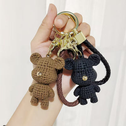 Cartoon Creative Knitted Bear Plush Keychain Internet-Famous Fashion Bag Charm Car Keychain Lovely Small Gift M.72