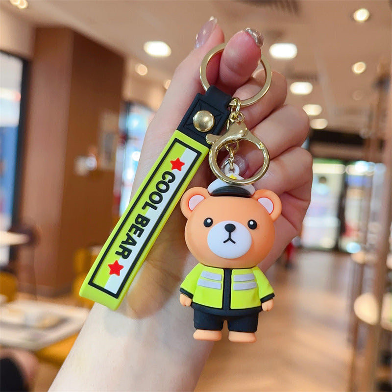 Cross-Border Cartoon Police Bear Keychains Firefighter Figurine Pendants Car Charms Claw Machine Small Gift Items (Wholesale) M.72
