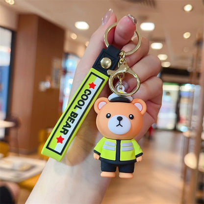 Cross-Border Cartoon Police Bear Keychains Firefighter Figurine Pendants Car Charms Claw Machine Small Gift Items (Wholesale) M.72