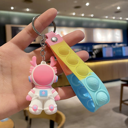 Cartoon Astronaut & Astro Rabbit Keychains Creative Couple Bag Pendants Car Key Rings Wholesale Stall Accessories M.72
