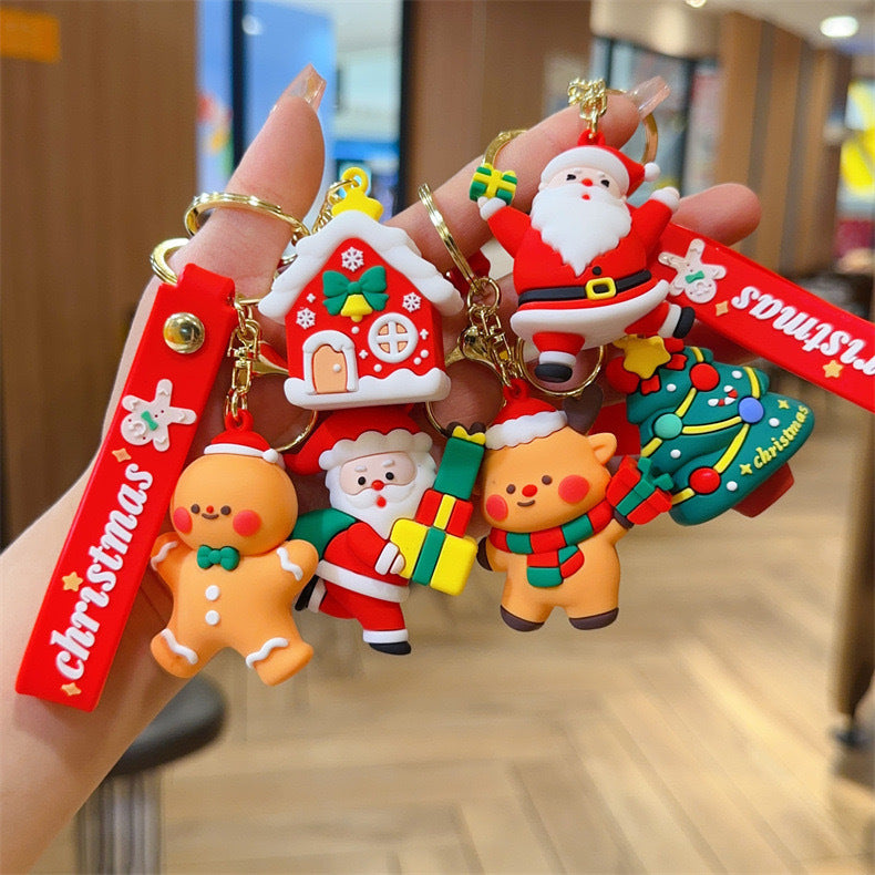 Cross-Border Santa Claus Keychain Figurines Christmas Tree Snowman & Reindeer Key Rings Claw Machine Gift Charms M.72