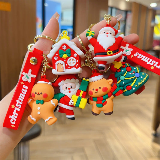 Cross-Border Santa Claus Keychain Figurines Christmas Tree Snowman & Reindeer Key Rings Claw Machine Gift Charms M.72