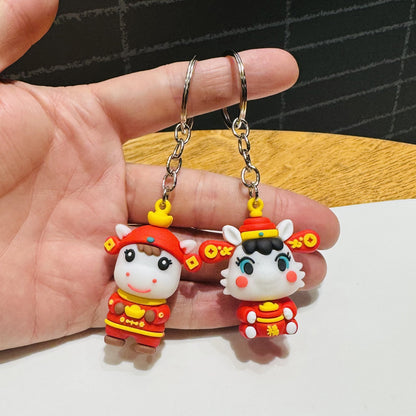 Wholesale of Year of the Horse Keychains Cartoon Pony Festive Fuwa Doll Charms Car Key Rings New Year & New Year's Day Gifts M.72