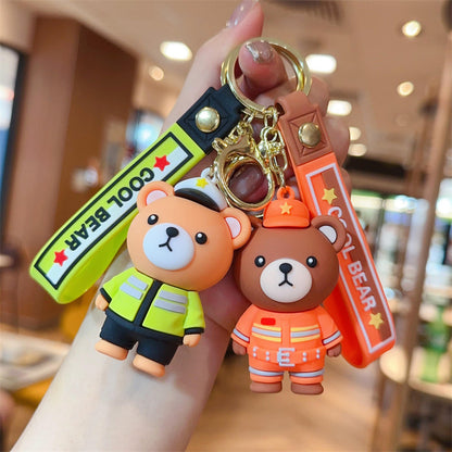 Cross-Border Cartoon Police Bear Keychains Firefighter Figurine Pendants Car Charms Claw Machine Small Gift Items (Wholesale) M.72