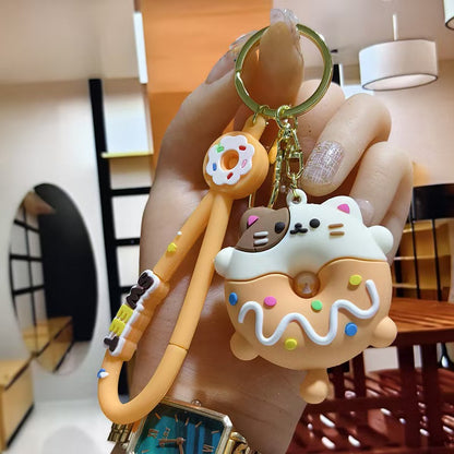 Donut Rabbit Keychains Creative Bear & Dinosaur Figurine Key Rings Cartoon Schoolbag Ornaments for Girls Claw Machine Small Accessories M.72