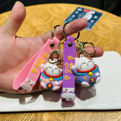 Wholesale of Cartoon Lucky Cat 3D Doll Keychains Fortune Cat Car Charms and Key Rings as New Year Small Gifts M.72