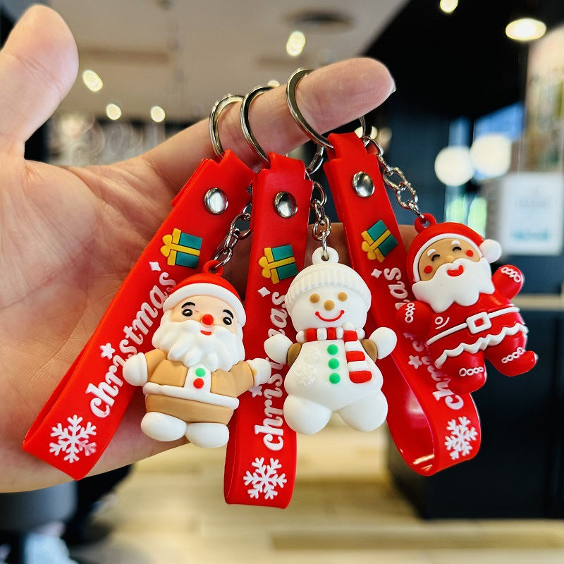 Santa Claus & Snowman Keychains 3D Soft Rubber Figurine Bag Charms Small Christmas Gifts for Children M.72