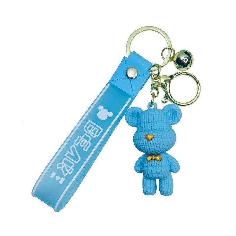 Cartoon Knitted Bear Keychain 3D Doll Bear Bag Charm Soft Rubber Leather Cord Car Key Ring Small Gift M.72