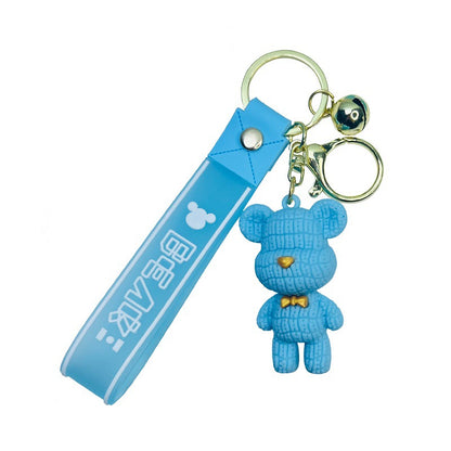 Cartoon Knitted Bear Keychain 3D Doll Bear Bag Charm Soft Rubber Leather Cord Car Key Ring Small Gift M.72