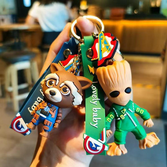 Cartoon Keychains Cute Groot Figurines Exquisite Raccoon Dolls Car Key Rings Bag Charms Fashion Accessories M.72