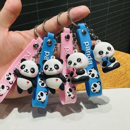 Internet-Famous Cartoon Panda Keychains 3D Figurines Bag Charms Car Key Rings Small Gifts for Zoo Events M.72