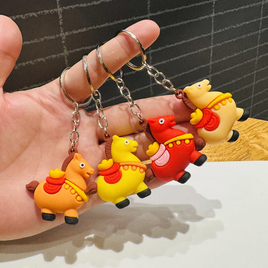 Cartoon Pony Keychain Fortune-Attracting Golden Ingot Pony Charm Gift for Company Annual Parties & Mall Event Promotions M.72