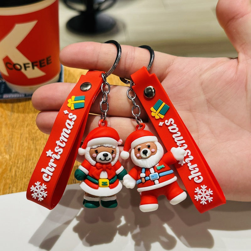 Christmas Teddy Bear Keychains Creative Bag Charms Car Key Rings Small Gifts for Christmas Company and Mall Events M.72